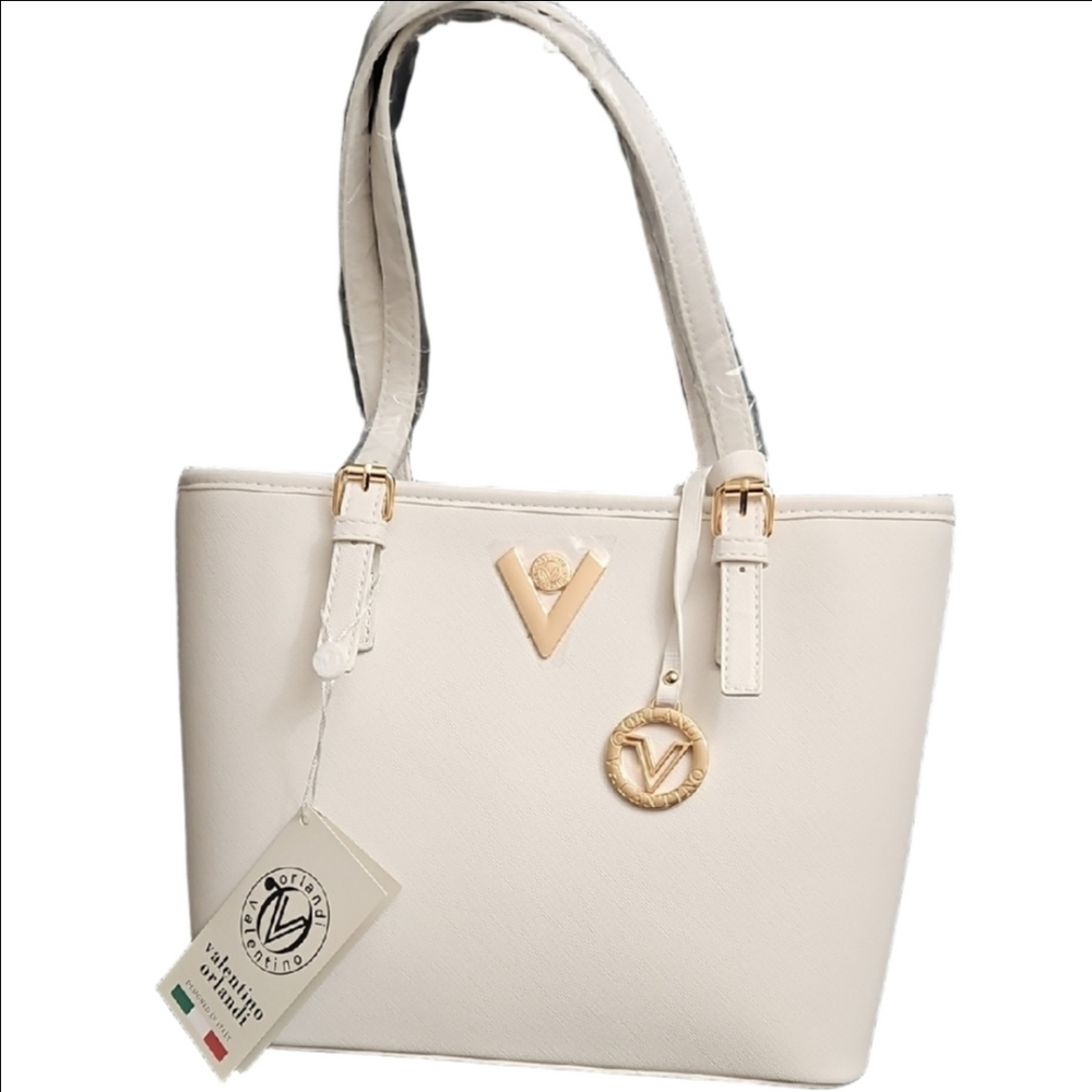 Valentino Orlandi Cream Tote with Gold Accents
